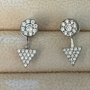 Front Back Earrings Drop Triangle Stud Rhodium Plated Sterling Sterling Silver